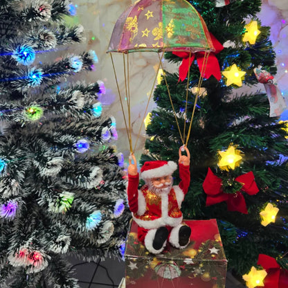 Papá Noel Musical en Paracaídas – La Decoración Navideña que Sorprende a Todos
