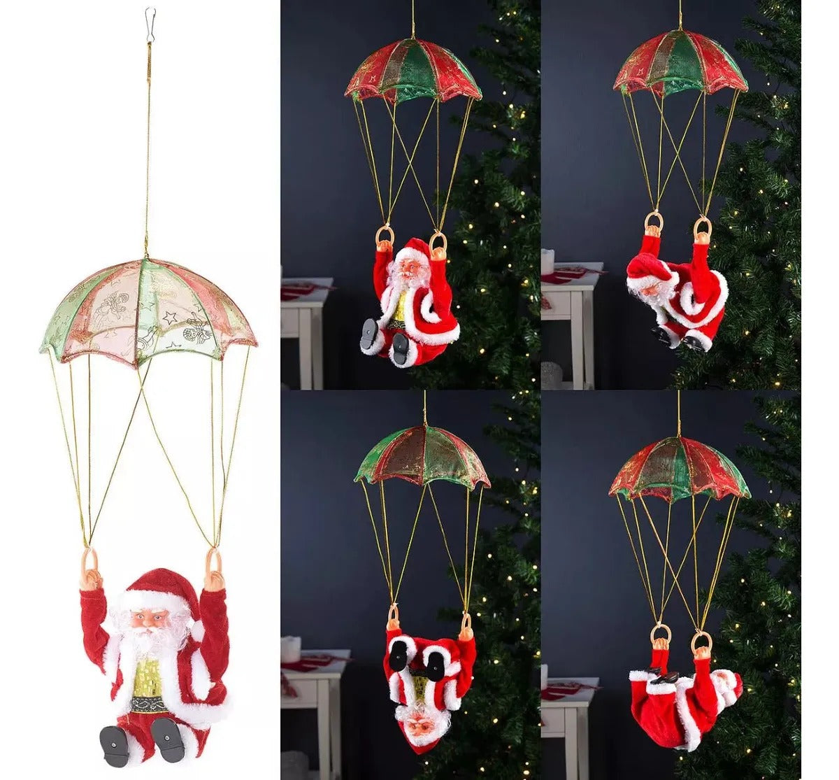 Papá Noel Musical en Paracaídas – La Decoración Navideña que Sorprende a Todos