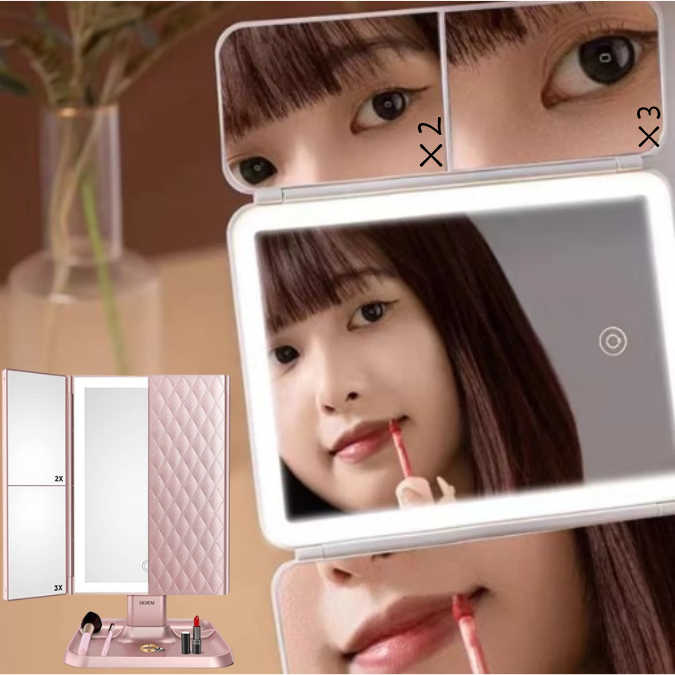 Espejo plegable LED táctil | ¡Luz perfecta para un maquillaje perfecto!