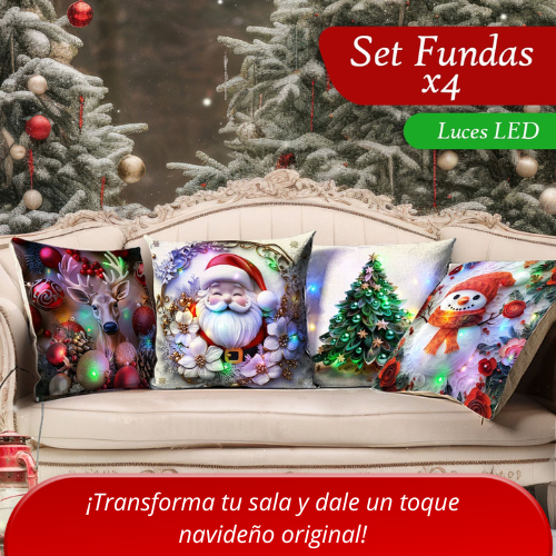 Set Fundas Navideñas X 4 Con Luces Led -Ambiente Mágico y Original