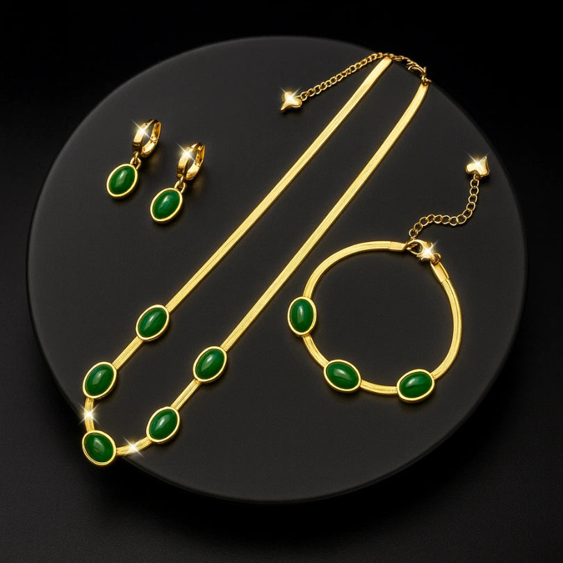 ¡JOYERIA DE LUJO! SET ESMERALDA (COLLAR, PULSERA Y ARETES)