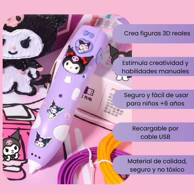 Lápiz 3D de Kuromi – Crea figuras reales en segundos (Edición Especial)