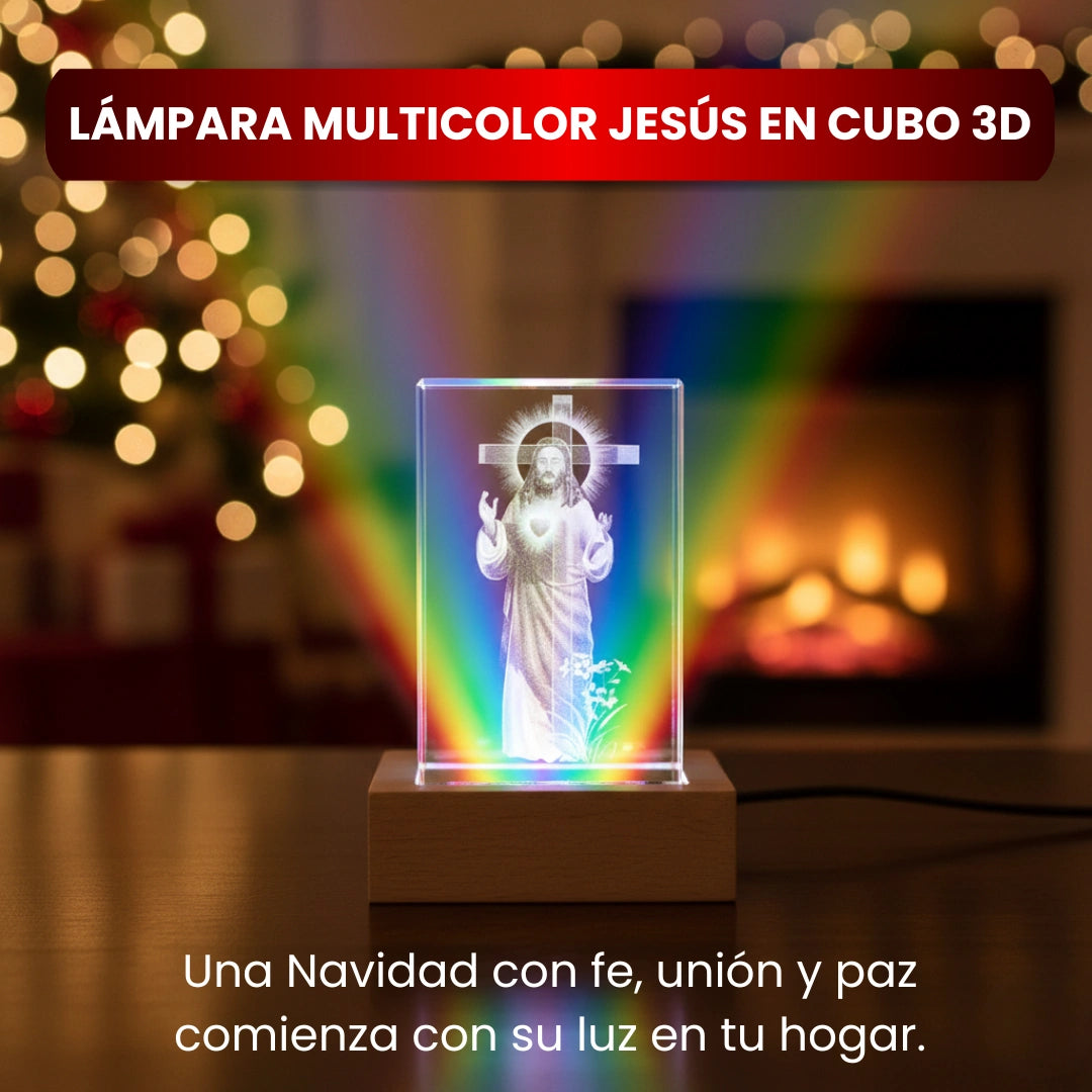 Lámpara Multicolor Jesús en Cubo 3D | Ilumina tu hogar y une a la familia