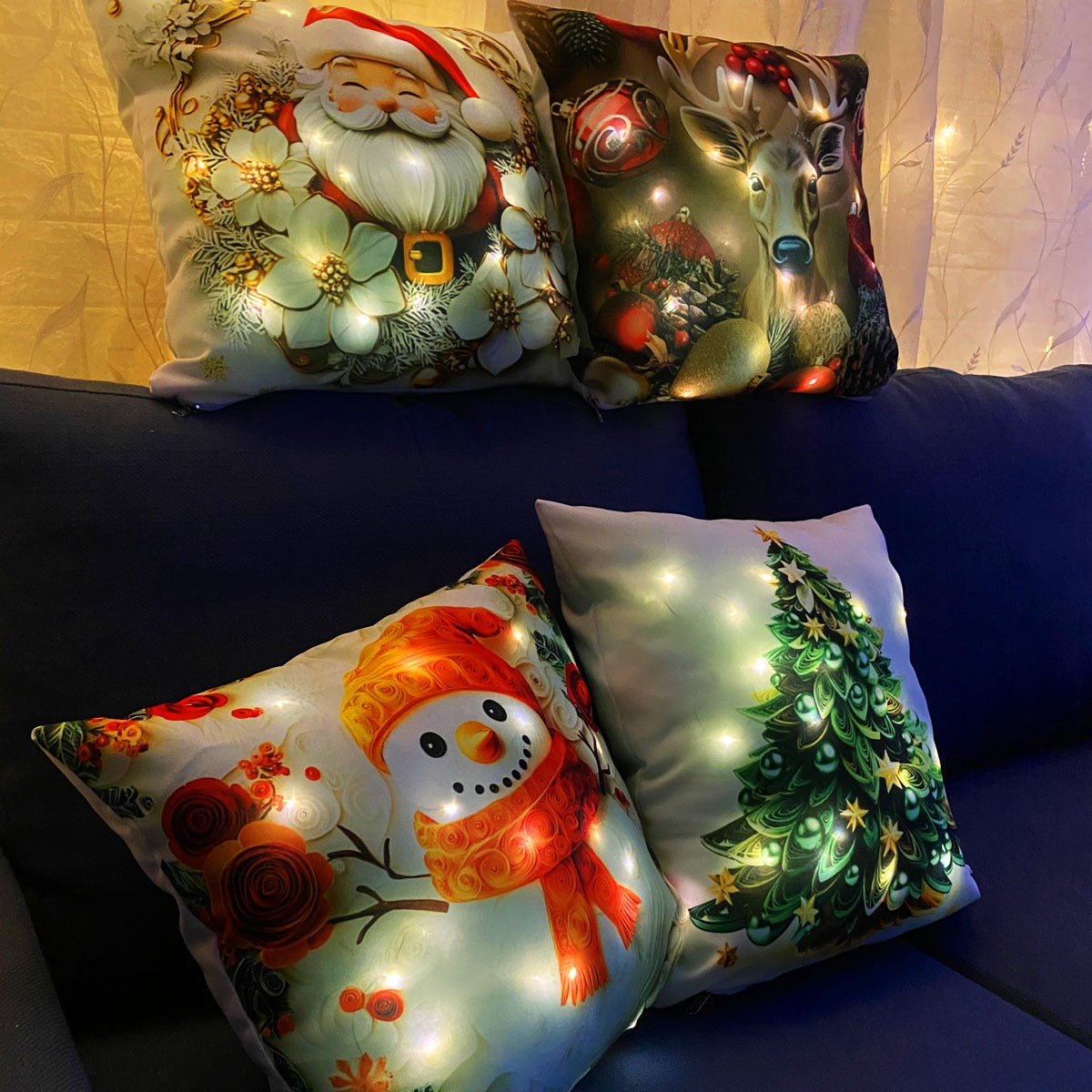 Set Fundas Navideñas X 4 Con Luces Led -Ambiente Mágico y Original