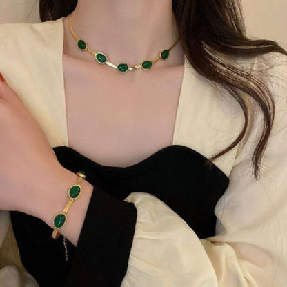 ¡JOYERIA DE LUJO! SET ESMERALDA (COLLAR, PULSERA Y ARETES)