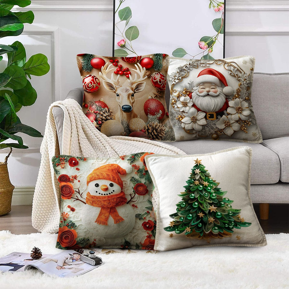 Set Fundas Navideñas X 4 Con Luces Led -Ambiente Mágico y Original