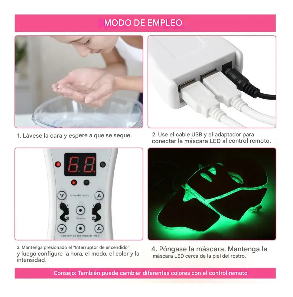 Mascara Facial LED con cuello | Tecnología de belleza profesional, sin salir de casa
