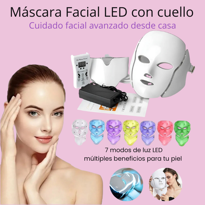 Mascara Facial LED con cuello | Tecnología de belleza profesional, sin salir de casa
