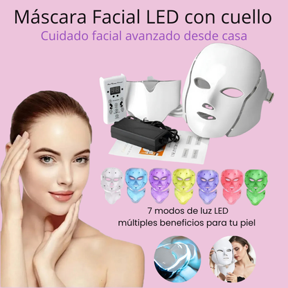 Mascara Facial LED con cuello | Tecnología de belleza profesional, sin salir de casa