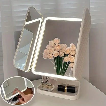 Espejo plegable LED táctil | ¡Luz perfecta para un maquillaje perfecto!